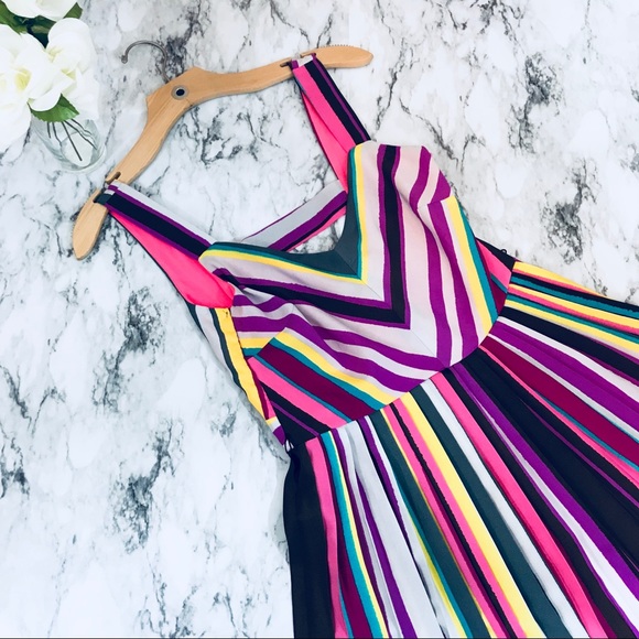 As U Wish Dresses & Skirts - As U Wish Striped Multi Color Pleated Dress Size S
